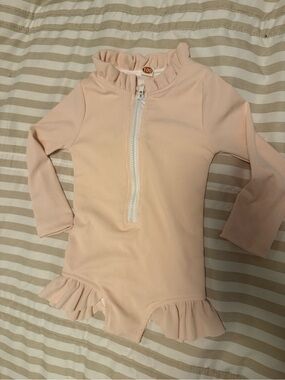 Kids Long Sleeve One-Piece Swimsuit in Light Peach